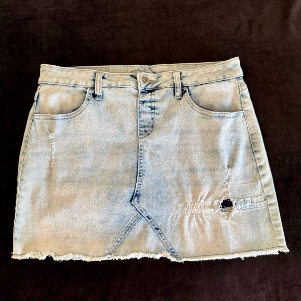 Justice Blue Asymmetrical Distressed denim Skirt with shorts underneath - Picture 5 of 9